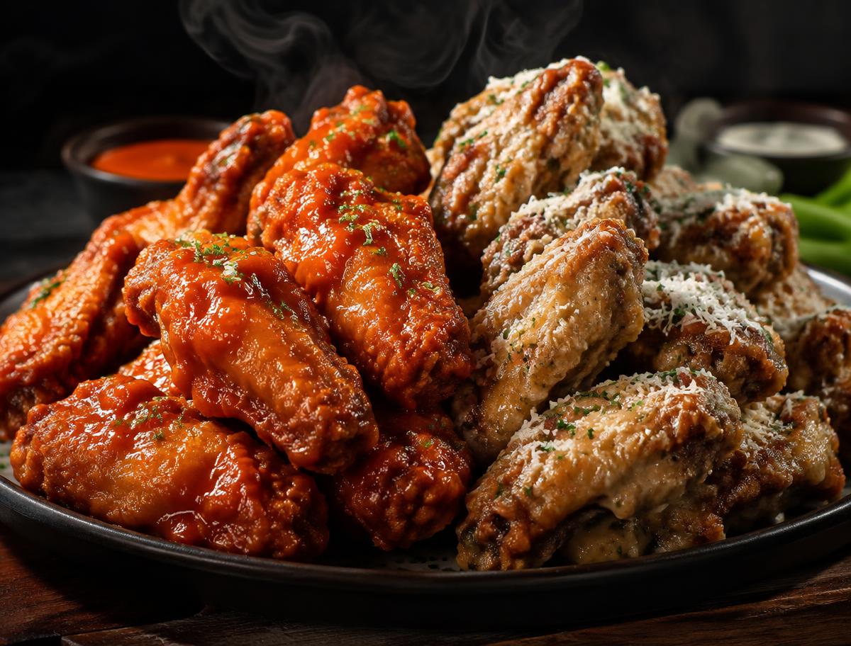 Platter of Korean fried chicken wings